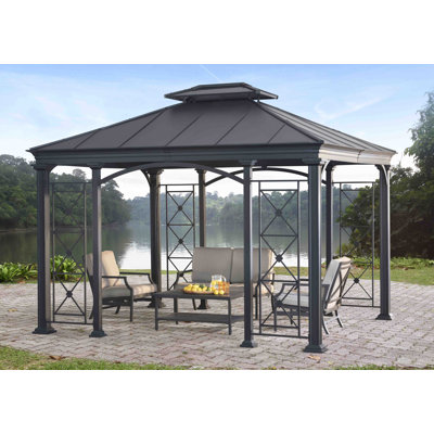 gazebo metal sunjoy gazebos hard ft permanent aurora steel patio outdoor overstock 12x16 roof hardtop garden wayfair pergola backyard pergolas